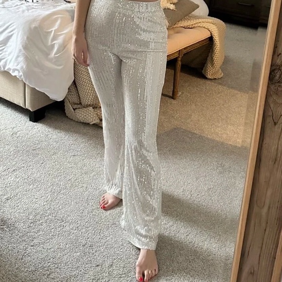 BellanBlue Pants - Luxe Sequin Stretchy waist Flare Wide leg Pants